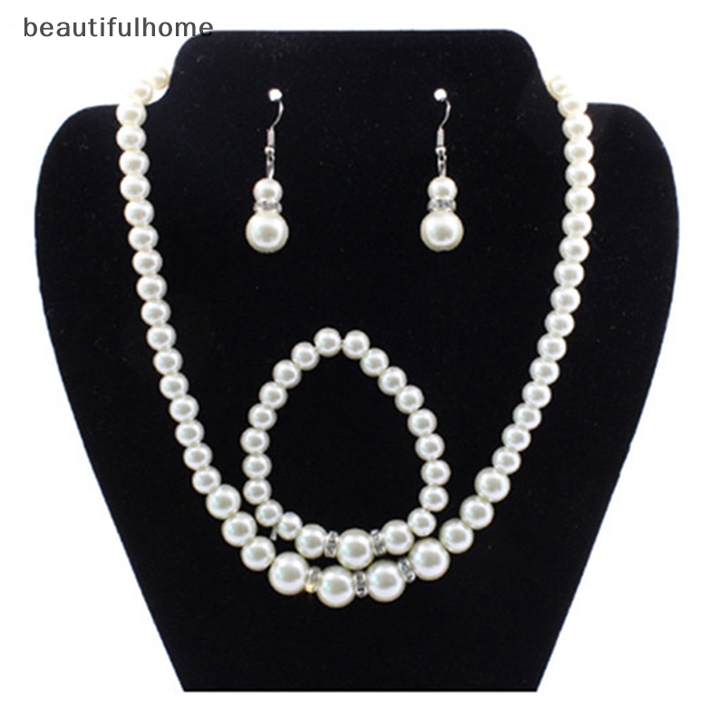 {beautifulhome} Kalung Gelang Anting Mutiara Set Pengantin Wanita Pesta Pernikahan Hadiah Natal.