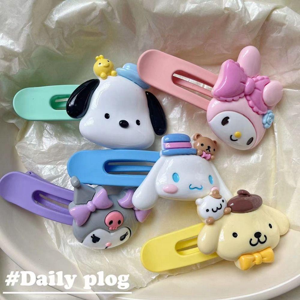 Needway Jepit Rambut Kreatif Retro Simple Kuromi Kartun Plastik Pochacco Purin Bentuk Geometri Duckbill Clip Untuk Wanita