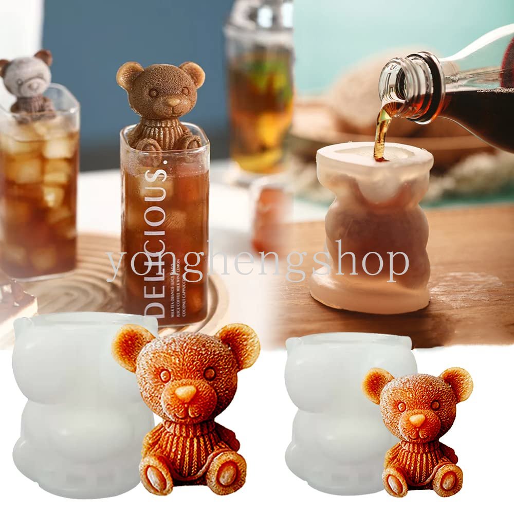 Kreatif 3D Bunga Mawar Berbentuk Es Batu Tray Silikon Anti-Lengket Kartun Beruang Es Cetakan Untuk Whiskey Wine Cocktail Minuman Dingin Ice Maker DIY Es Krim Popsicle Cetakan