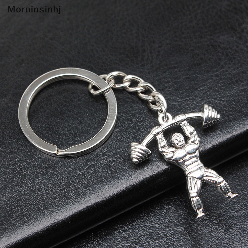 Mornin Vintage Handmade Weightlifter Pendant Keyring Gantungan Kunci Holder Souvenir Hadiah Wanita Pria Keychain DIY Metal Holder Chain Hadiah Pesta id