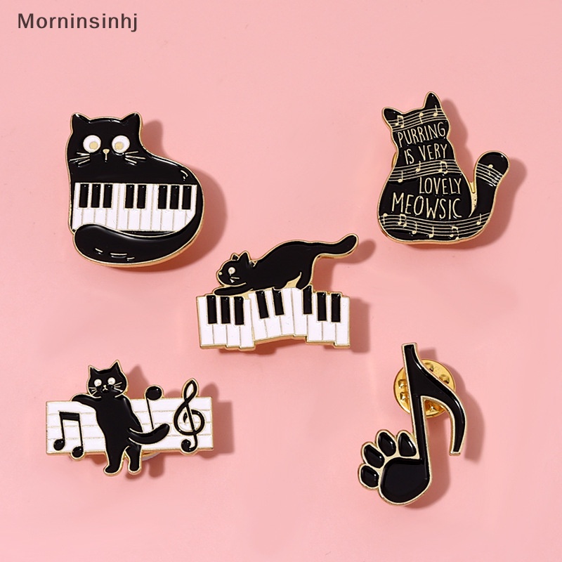 Mornin Piano Hitam Dan Putih Kunci Kucing Bros Enamel Pin Kitty Paw Black Cat Brooch Lapel Badge Fashion Kartun Hewan Dekorasi Medali Perhiasan id