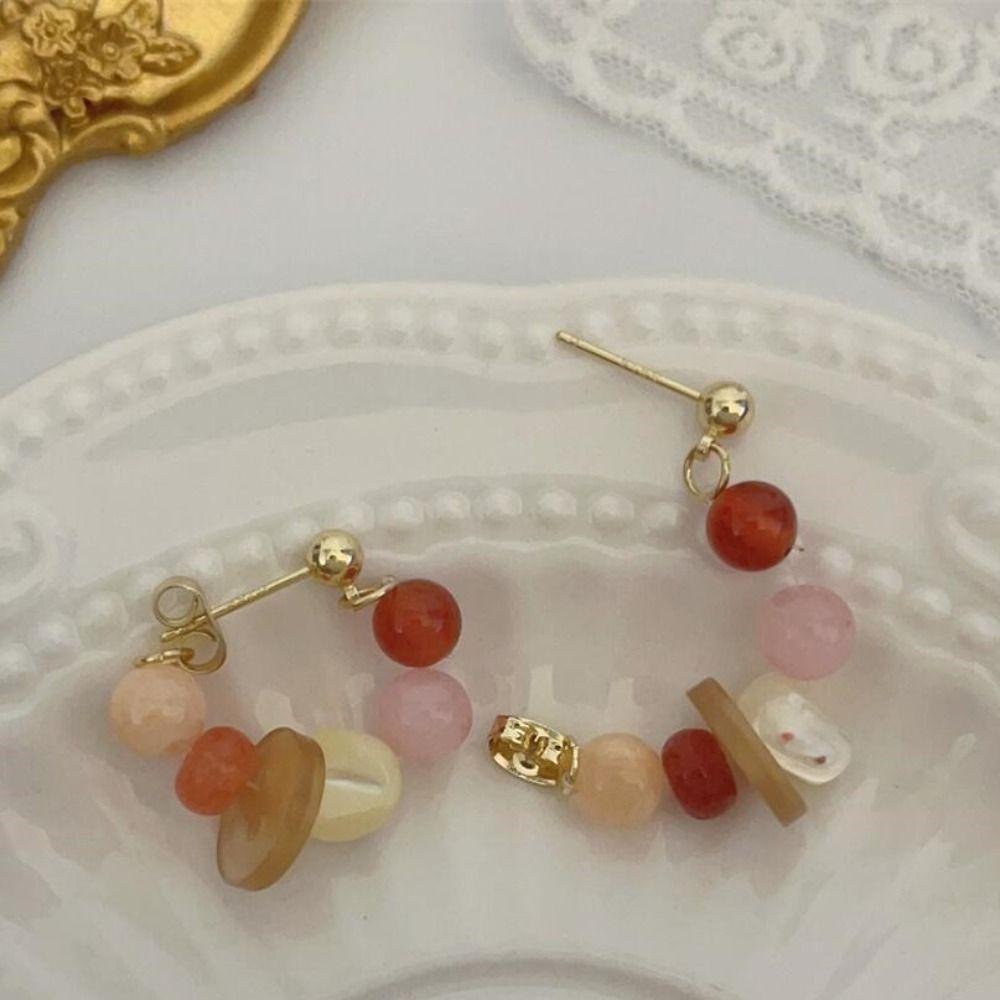 Mxbeauty Anting Hoop Manik-Manik Korea Vintage Ear Studs Colorful Bohemia Perhiasan Aesthetic Untuk Hadiah