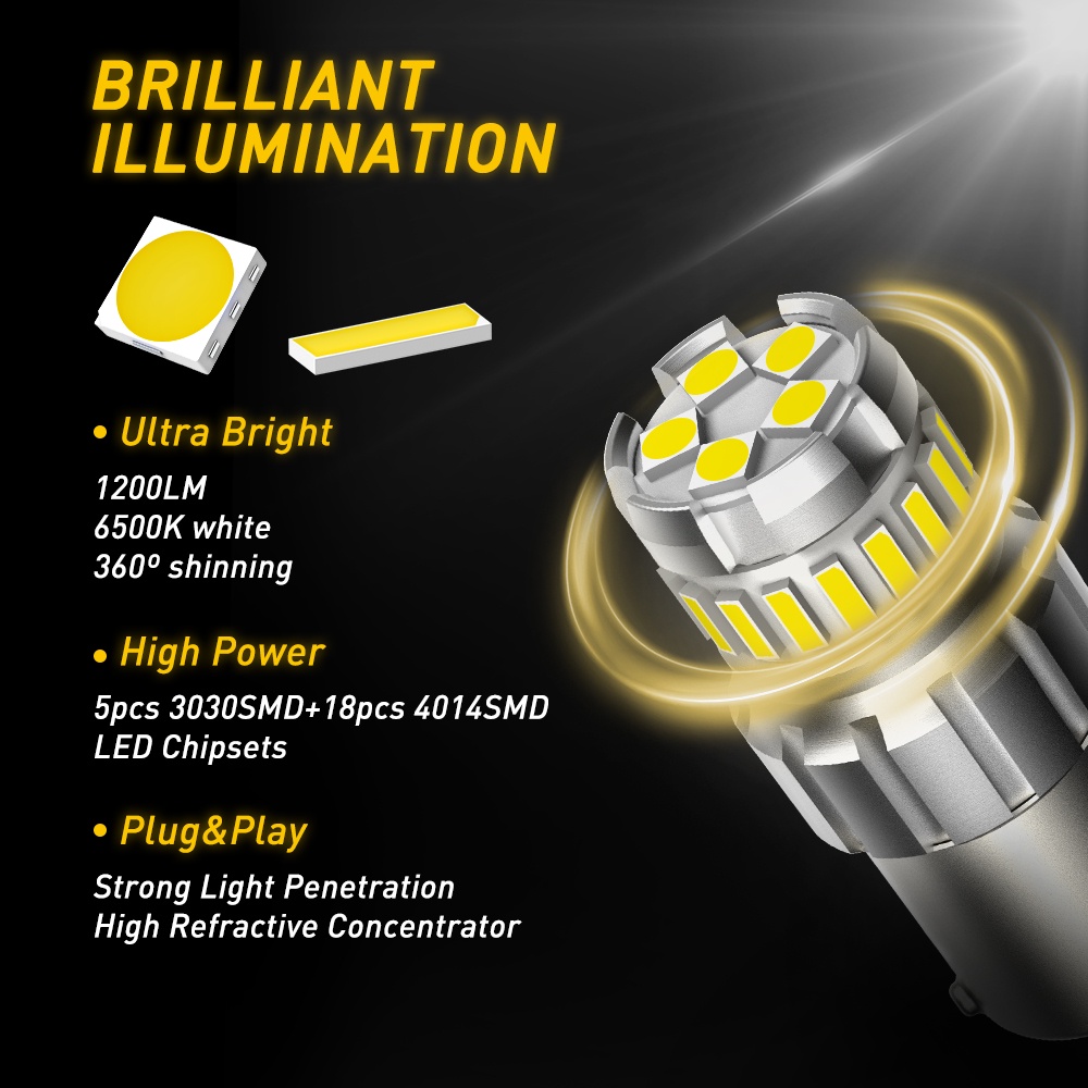 2pcs BA15S LED T15 W16W P21W 1156 7443 WY21W Lampu LED 1157bay15d P21 5W Bohlam Parkir Otomatis DRL Rem Ekor Lampu Mundur