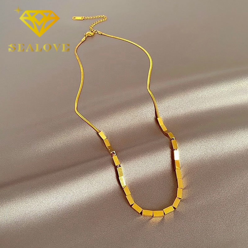 Kalung Titanium Nugget Keberuntungan Emas 18K Cantik Mewah Anti Karat Korea Perhiasan Aksesoris Wanita