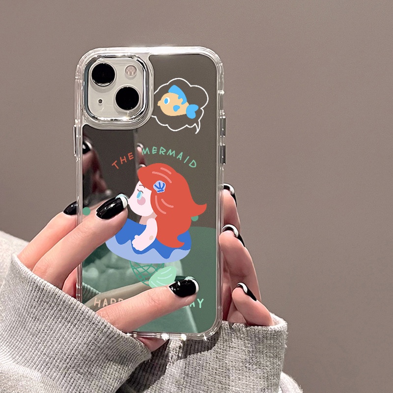 IPHONE Mermaid Mirror Phone Case Kompatibel Untuk Iphone11 12 13 14 12Pro 13Pro 14Pro Pro Max XR X XS Max Electroplating Tombol Perlindungan Mirror Cover