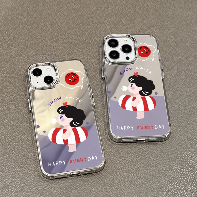 IPHONE Lifebuoy Girl Mirror Phone Case Kompatibel Untuk Iphone11 12 13 14 12Pro 13Pro 14Pro Pro Max XR X XS Max Electroplating Tombol Perlindungan Mirror Cover