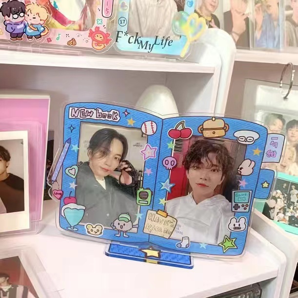 Double Card Acrylic Photo Frame 3inch Desktop Display Card Holder Kartu Lomo Case Pelindung Couple Photocard Decor