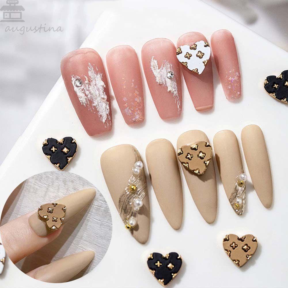 AUGUSTINA Agustin 3D Nail Art Perhiasan DIY Fashion Hati Cinta Manikur Kuku Bor Paduan Aksesoris Kuku