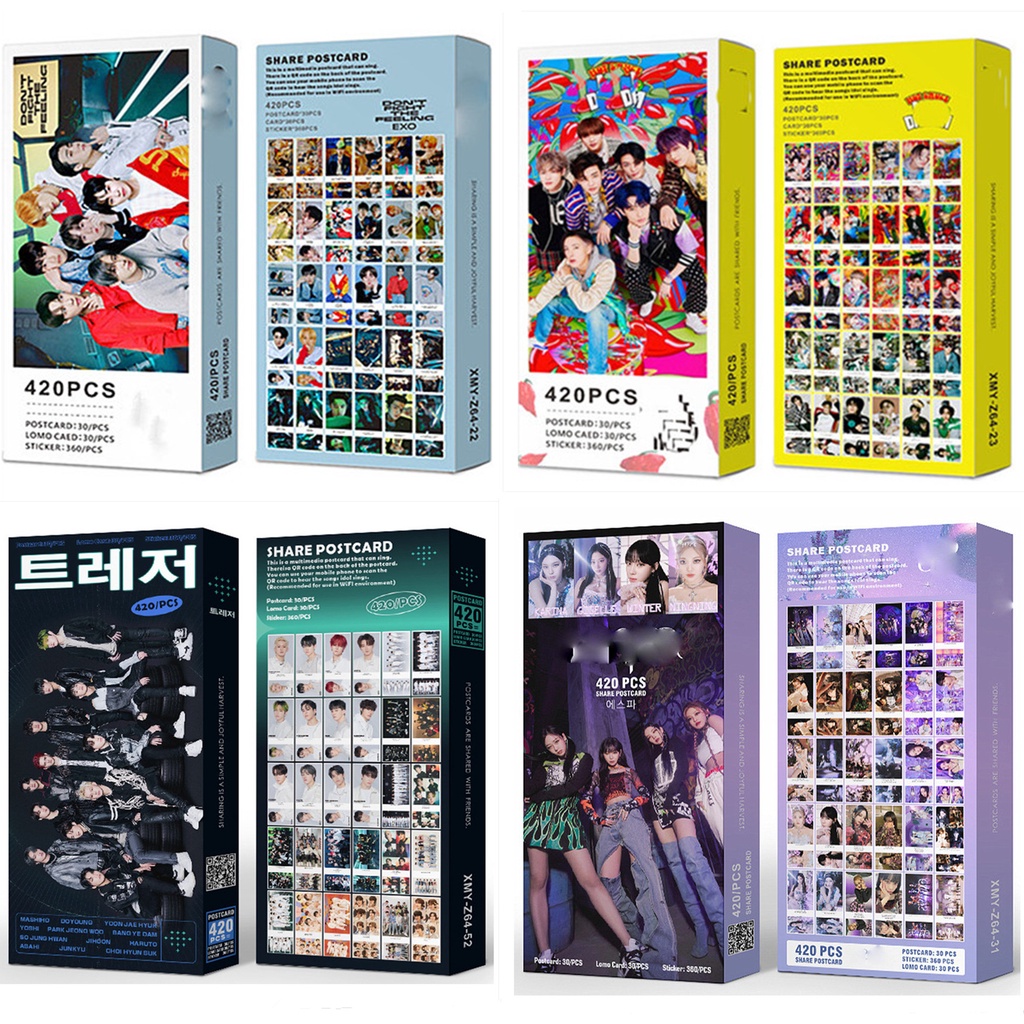 420pcs /box EXO BT-S SEVENTEEN EN-HYPEN STRAY KIDS Photocards Album Stiker Thailand F4 Kartu Lomo TWICE AESPA TREASURE NCT DREAM Kpop Postcards Pasta