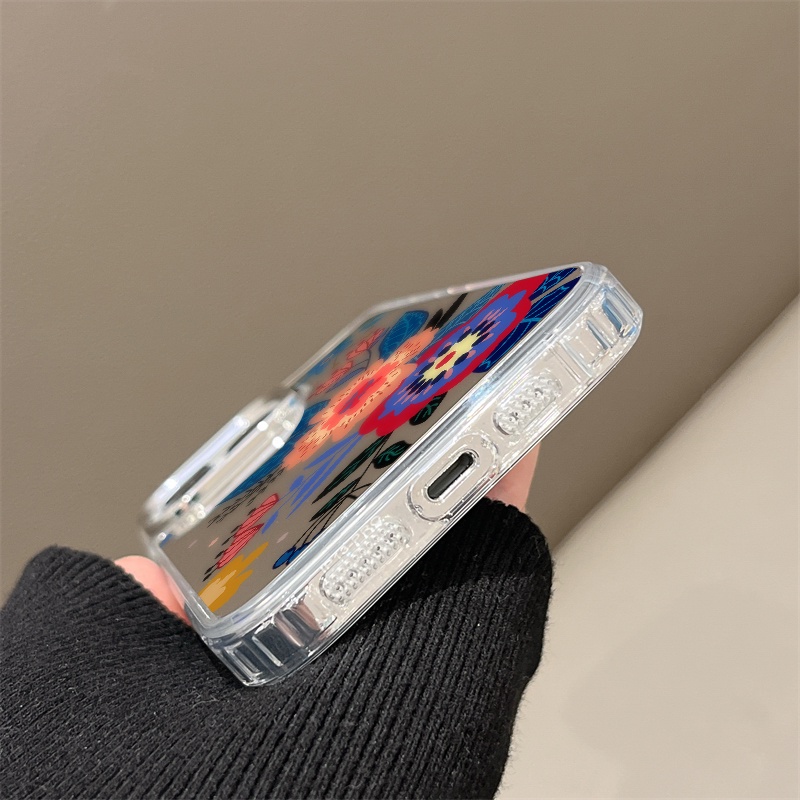 IPHONE Lukisan Bunga Cermin Ponsel Case Kompatibel Untuk Iphone11 12 13 14 12Pro 13Pro 14Pro Pro Max XR X XS Max Electroplating Tombol Perlindungan Mirror Cover
