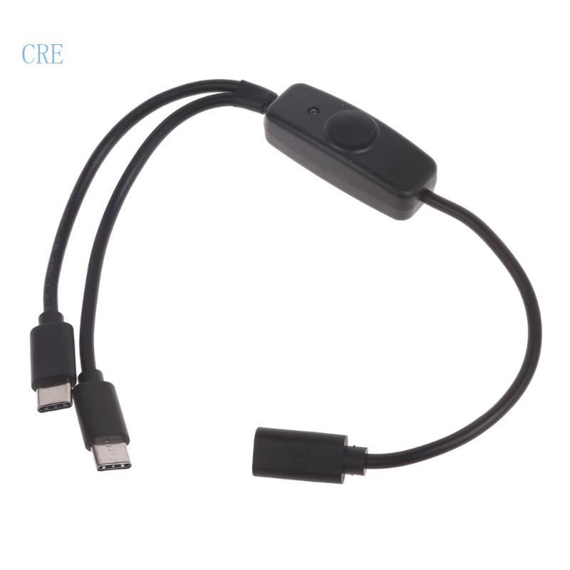 Cre Tipe C Female to USB C Dan Micro USB Male Charging Cable with On Off LED Indikator Charge 2perangkat Sekaligus