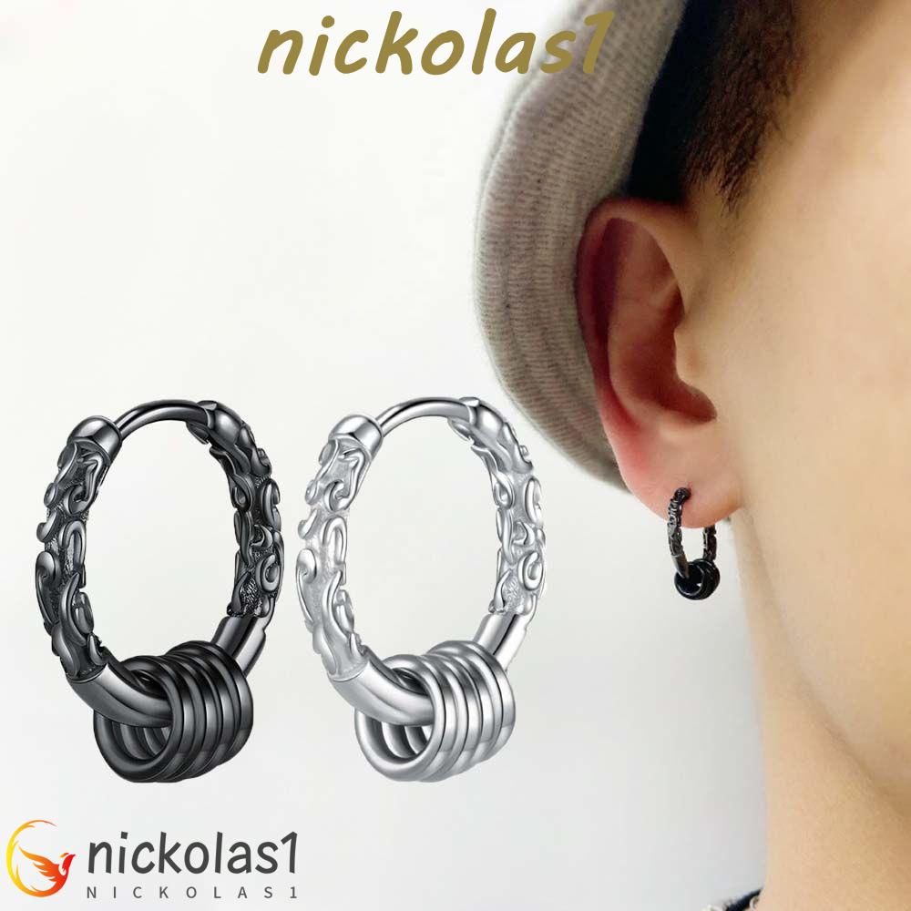 NICKOLAS1 Pria Anting Geometris Hip Hop Punk Tembaga Unisex Bulat Cincin Liontin Stud Earrings