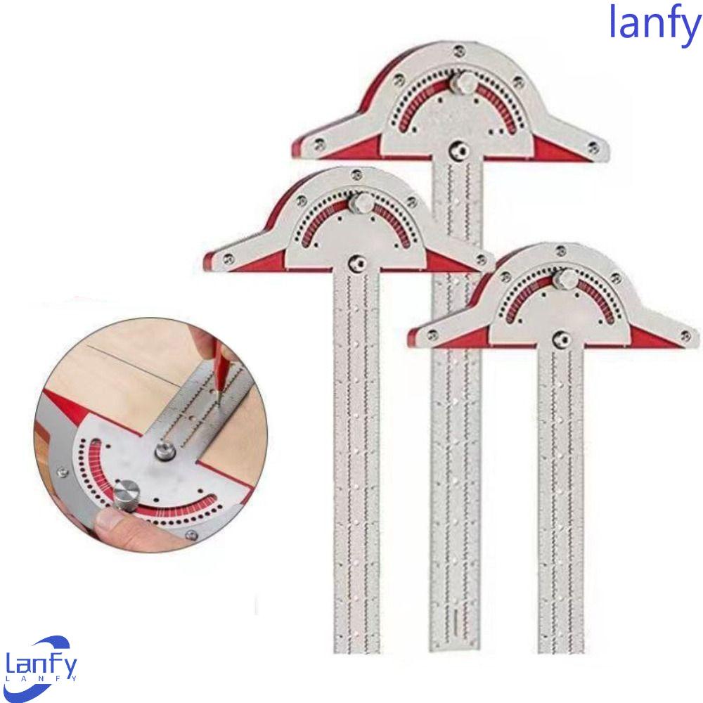 Lanfy Penggaris Tepi Tukang Kayu, Busur Derajat Presisi, Scriber Tipe T Bahan Stainless Steel Dapat Disesuaikan Untuk Pengukur