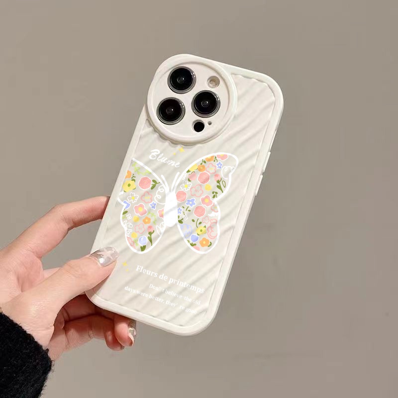 IPHONE Flowers Butterfly Water Ripple Phone Case Kompatibel Untuk Iphone11 13 12 14 Pro Max14 Plus XR X XS MAX 7Plus 8Plus 7 8 SE 2020 2022 Sarung Tahan Guncangan