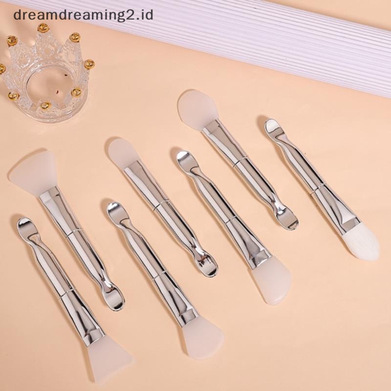 (drea) 1pc Sikat Masker Wajah Dua Kepala Bahan Silikon Dengan Sendok Gali Sikat Lembut //