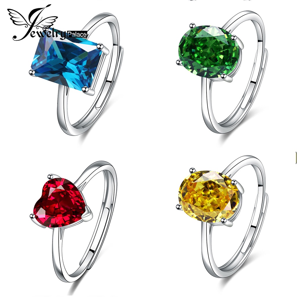 Jewelrypalace Perak Asli931Wanita Cincin Hati Safir Perhiasan Ruby Moissanite Berlian Love Emerald Citrine M037