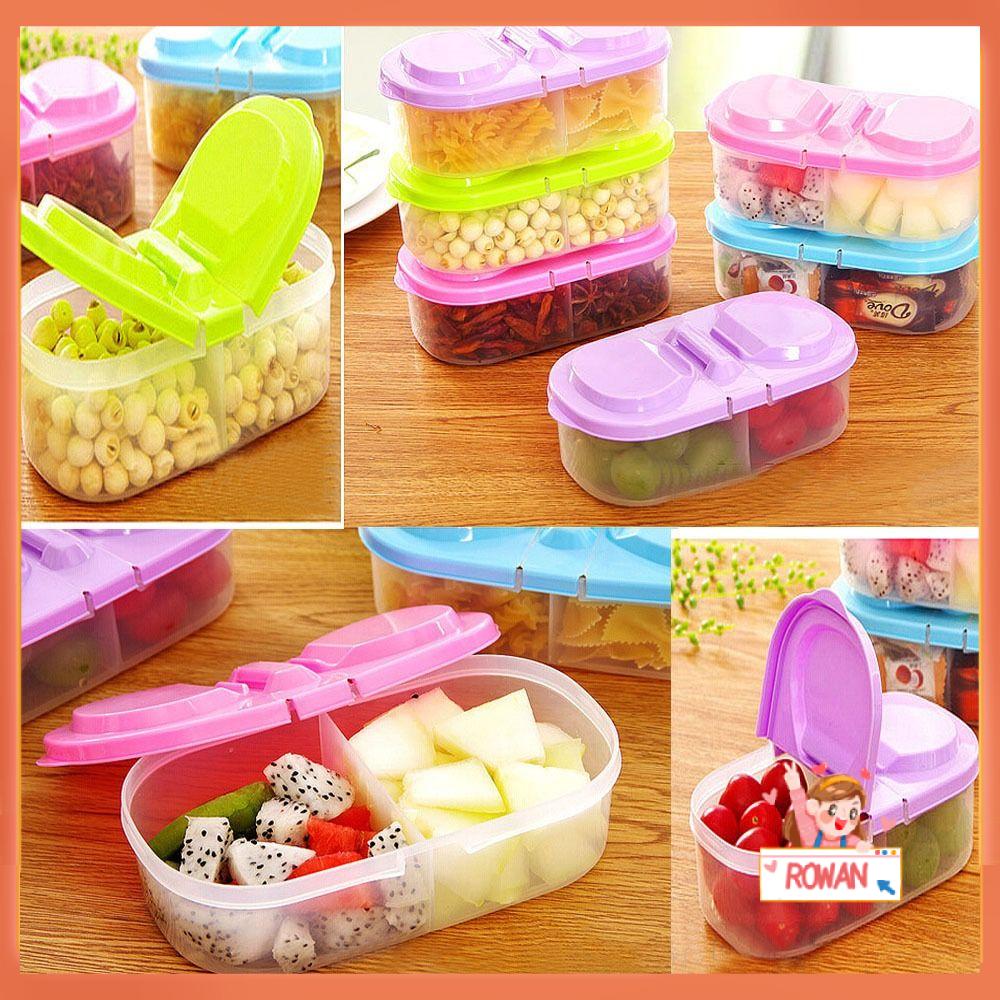 R-FLOWER Double-kompartemen Dapat Dengan Tutup Multifungsi Kulkas Preservation Storage Grain Snack Storage Box Rumah Tangga