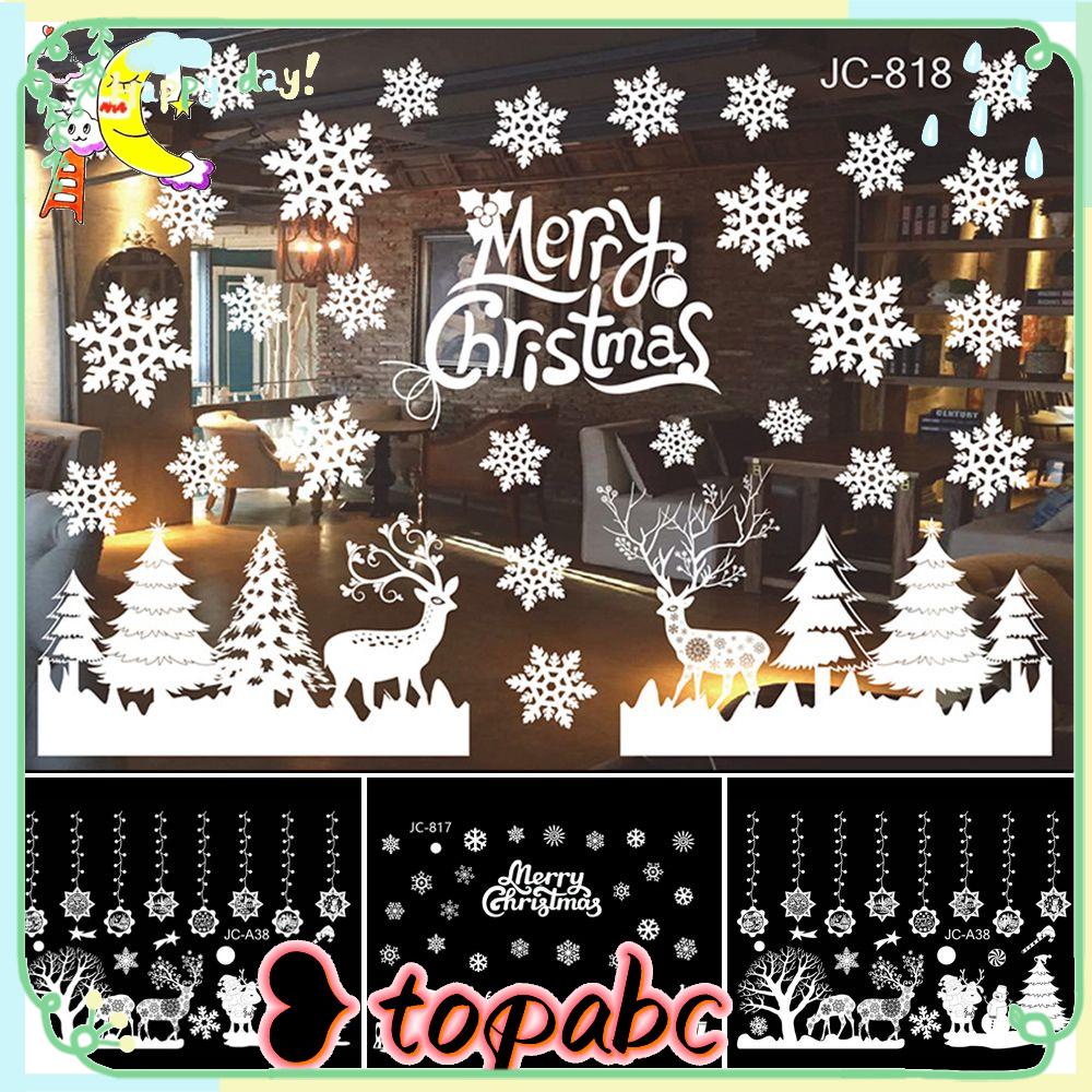 TOP Stiker Statis Salju DIY Xmas Elk Shop Window Snowman Putih Decal