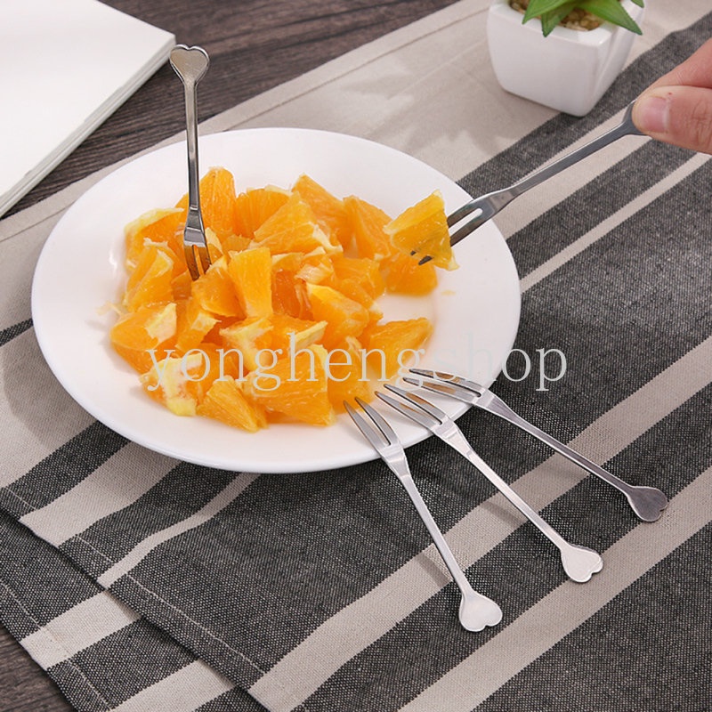 1/3 Pcs Berbentuk Hati Stainless Steel Garpu Buah Anak Snack Kue Salad Dessert Forks Anak Bento Cutlery Mini Fork Party Food Fruit Pick Peralatan Makan Dapur