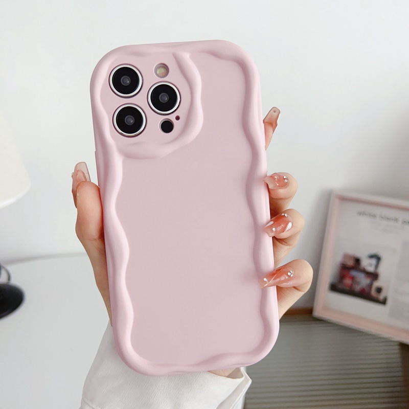 【Macaron Wave】So Pretty Blue Skin Feel SoftCase IPhone 7 8 Plus X Xr XS Max IPhone 11 12 13 14 Pro Max Women's Fashion Camera Protect Phone Case Pink