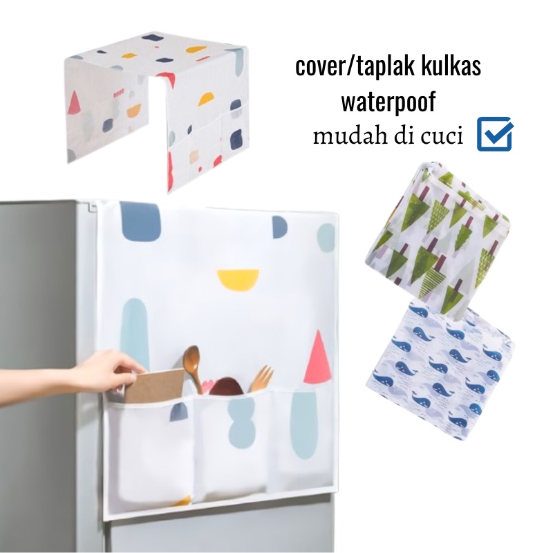 GOS -D205- Taplak Kulkas Anti Air - Cover Penutup Kulkas - Alas Kulkas Waterproof Dengan Kantong Penyimpanan