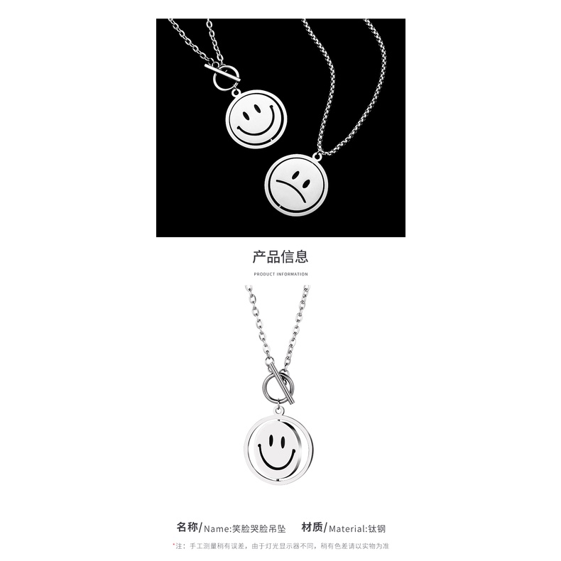 Versi Korea Smiley Face Kalung Pria ins Gaya Keren Emoticon Liontin Unik Hip-Hop Pria Trendi Produk Baja Titanium