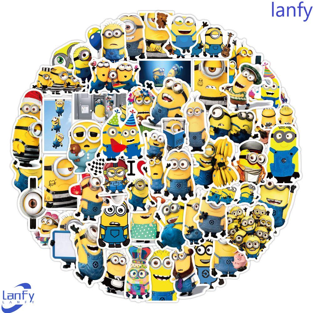 LANFY Orang Kuning Kecil Stiker Decals Tahan Air Kawaii Perekat Diri Dekorasi Anime Despicable Me Kartun Skateboard Ponsel Grafiti Stiker