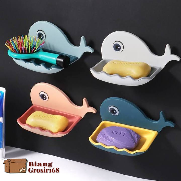 SURIA Tempat sabun batang rak tempel kamar mandi Kotak sabun Ikan Paus