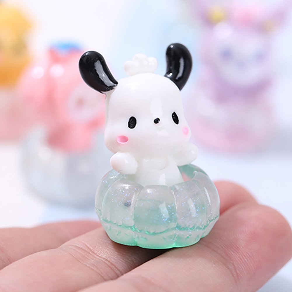 ღ Sanrio Lanskap Mikro Bercahaya Ornamen Boneka Cincin Renang Kuromi Kt My Melody Cinnamoroll Diy Resin Aksesoris Dekorasi Desktop