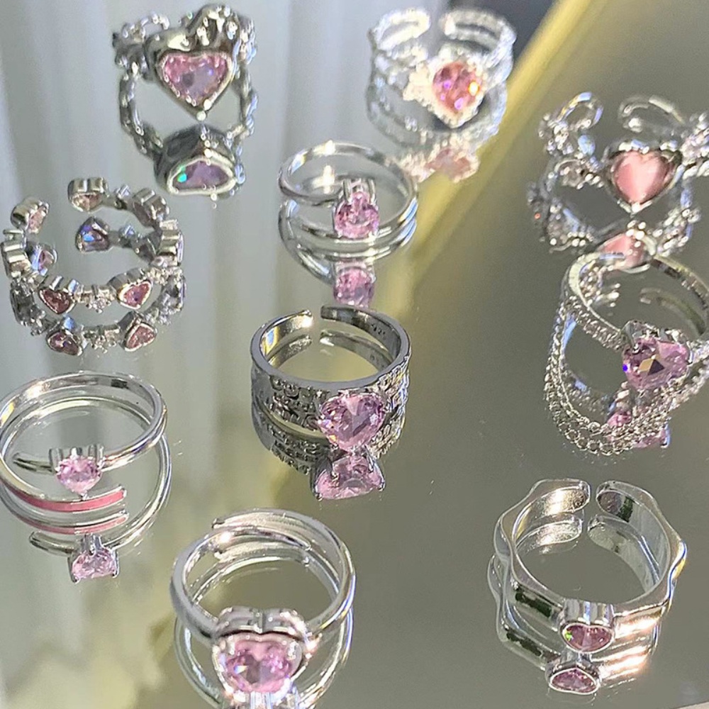 Pink Cinta Zirkon Cincin Untuk Wanita Segar Manis Desain Populer Cincin Ringan Mewah Modis Bermutu Tinggi Kerajinan Tangan Perhiasan Permen