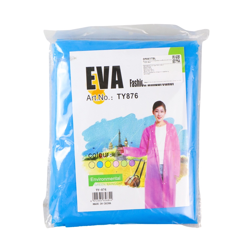 Jas Hujan Poncho Rhodey Portable with Hood Blue