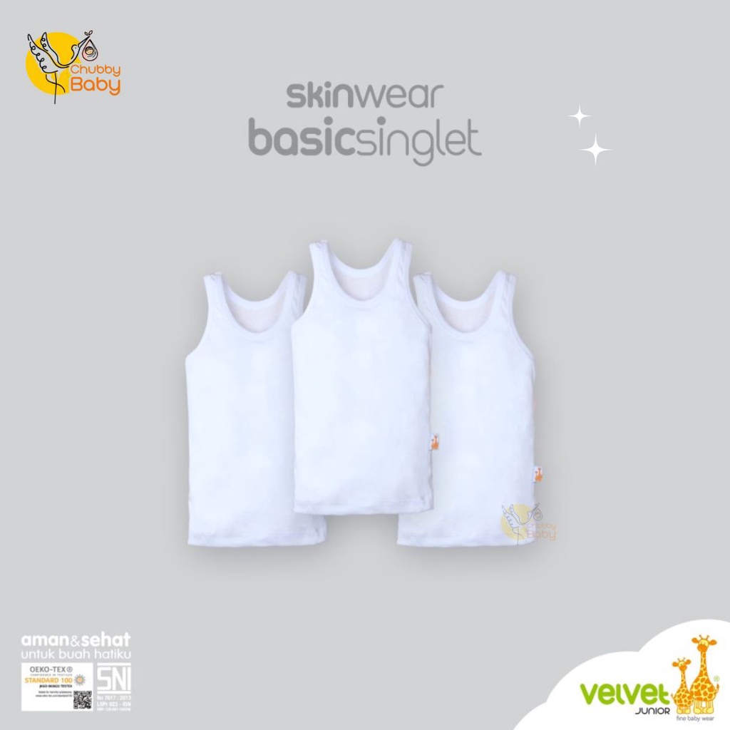 Velvet Junior - SkinWear Basic Singlet White 3pcs 0m-12y | Kaos Dalam