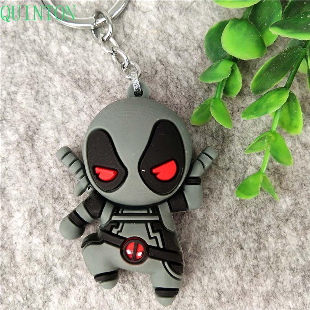 QUINTON Deadpool Gantungan Kunci Lucu Liontin Kartun Spider Man Action Figure Anime Mainan Figure Keychain Charm Key Ring