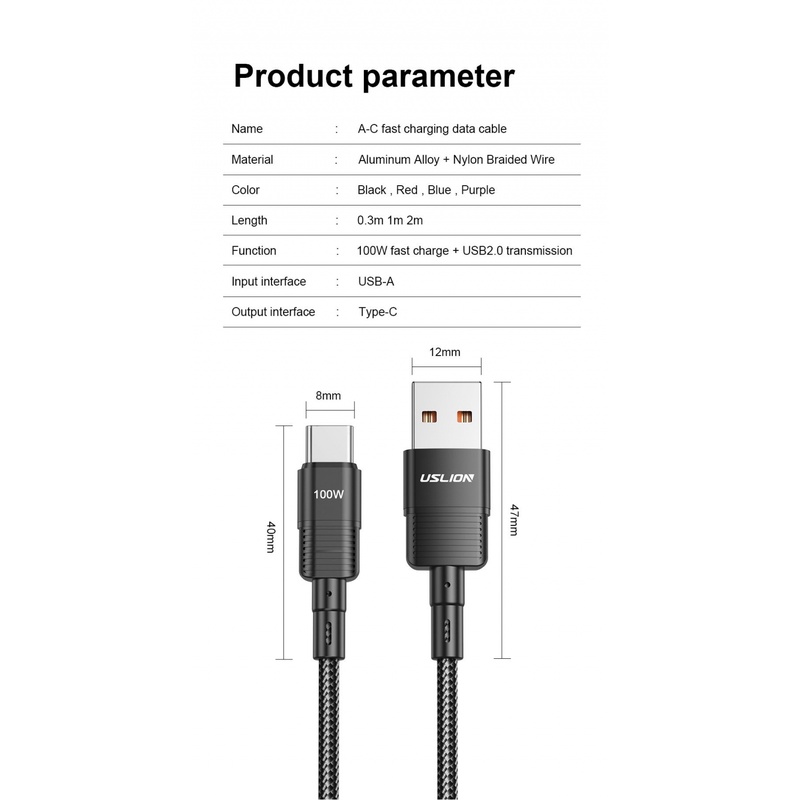 Kabel Data 100W 7A USB Type c Super Fast Charging Cable Charger Tipe-c Untuk Telepon Tipe-c