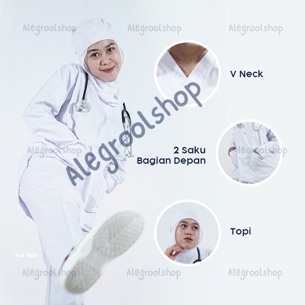 Doctor Scrub's set Baju OK Lengan Panjang Putih series 'My Basic'