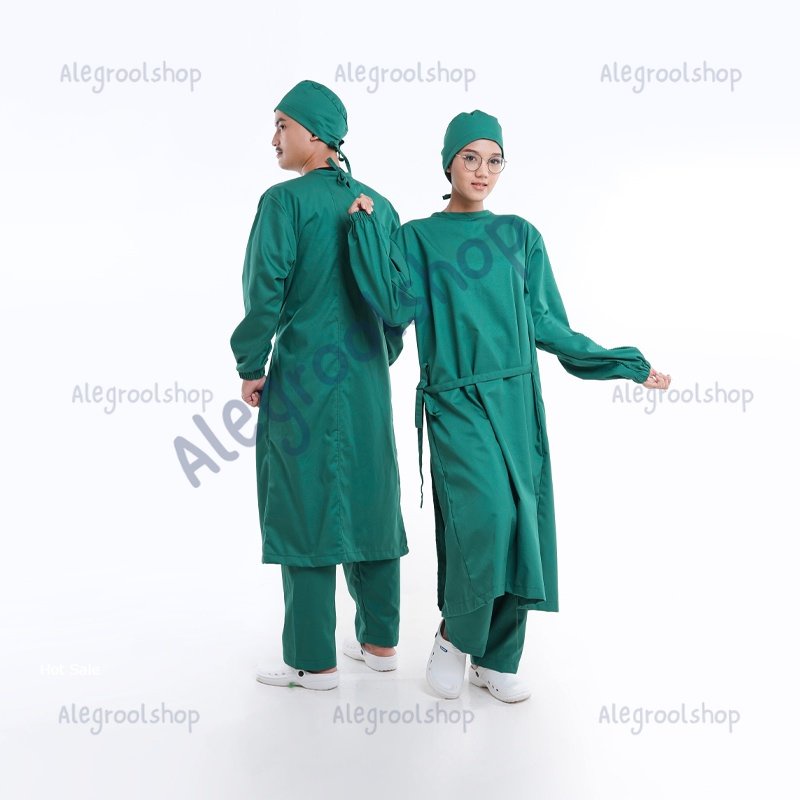 Jas Operasi Surgical Gown Model Overlapping karet Bahan Drill Premium High Quality