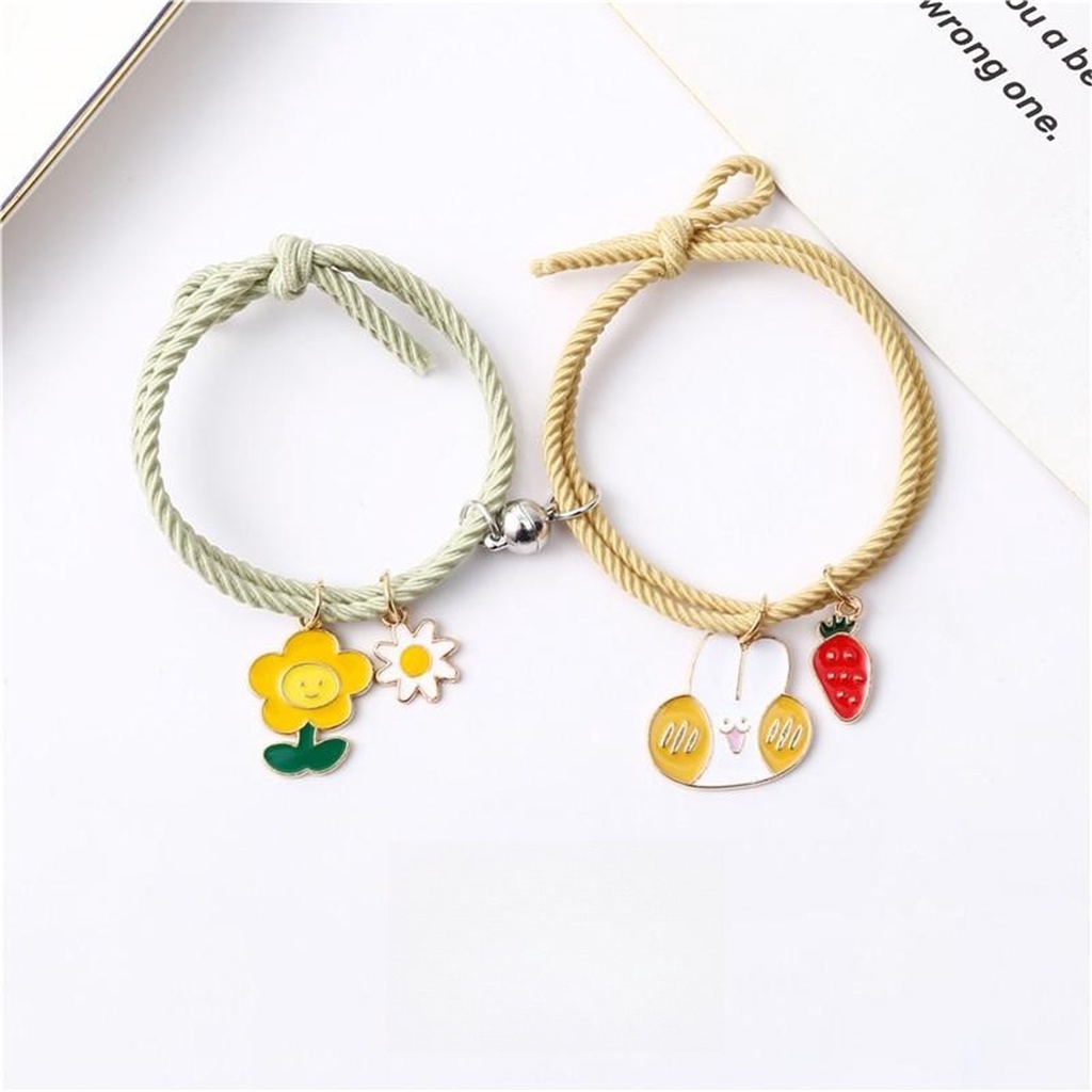 1pasang Gelang Pasangan Paduan Gambar Kartun Klasik/Creative Magnetic Attracts Chains Bracelet Set Lovers Bangle Hadiah