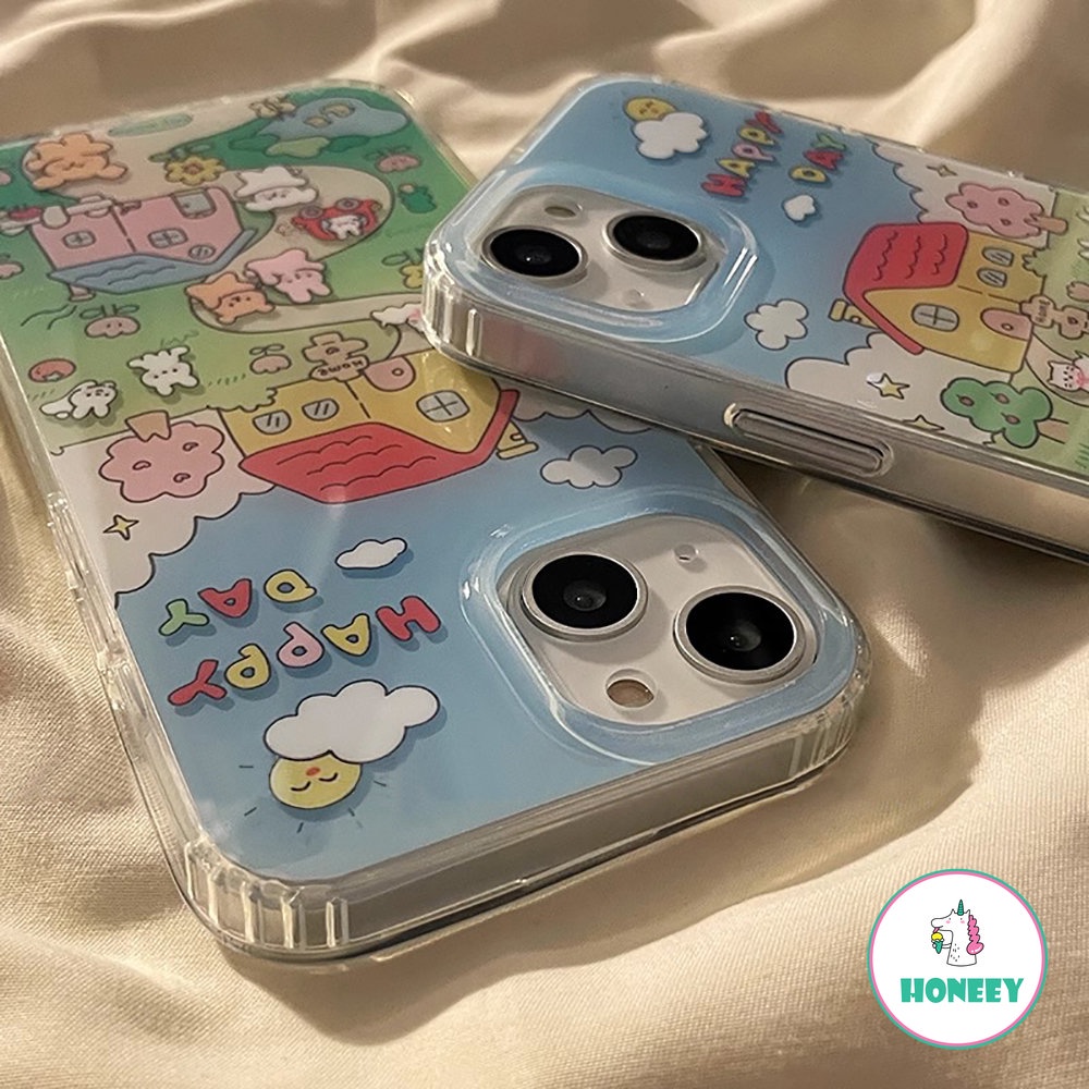 Cute Bear Bunny Graffiti Phone Case Kompatibel Untuk iPhone 14 Pro 12 13 Pro Max Case Iphone11 Bahan Akrilik Keras Anti-Drop Cover Pelindung