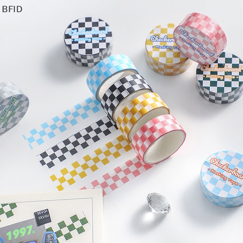 [BFID] 1roll Checkerboard Washi Tape Untuk DIY Jurnal Scrapbooking Diary Planners Perlengkapan Kerajinan Tangan [ID]