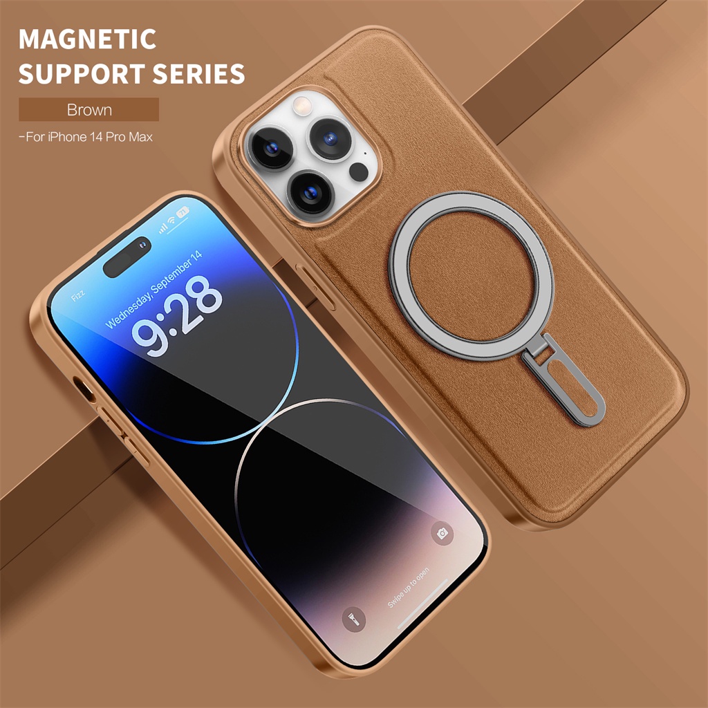 Casing kulit premium iPhone 14 Pro Max dengan casing magnetik iPhone 12 13 11 Pro Max 14 plus casing dengan braket Penutup belakang kulit pelindung tahan guncangan yang tertutup sepenuhnya