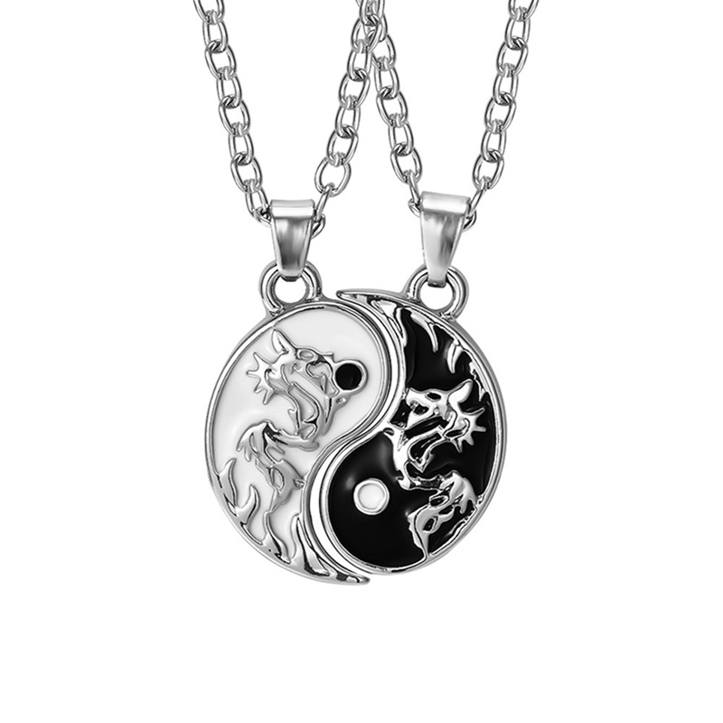 2pcs/set Yin Yang Liontin Kalung Puzzle Tren Kepribadian Kalung Hadiah Pasangan Ulang Tahun