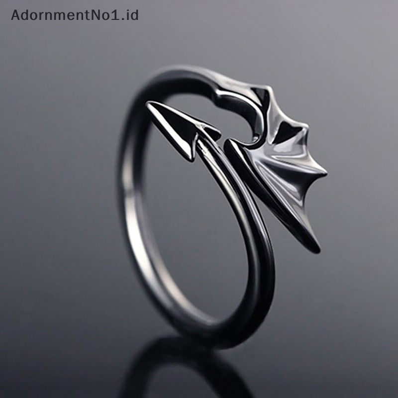 [AdornmentNo1] Hitam putih pasangan cincin pasangan untuk pecinta Fashion Punk jari Gothic jahat Vampire Wings Arrow perhiasan wanita