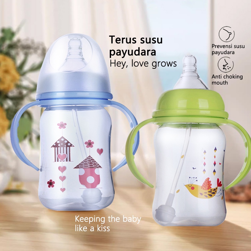 240ml Botol Susu Bayi Wide Nipple Bottle Dengan Pegangan 806