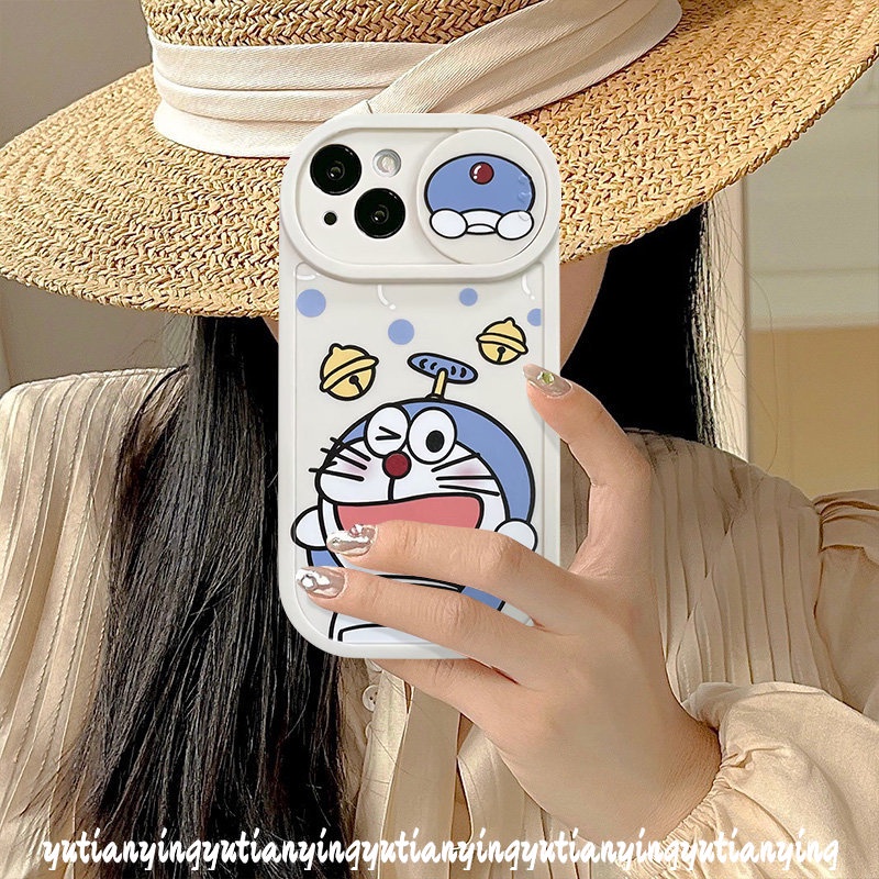 Cute Cartoon Strawberry Bear Lotso Push Pull Window Camera Lens Protector Case Compatible For iPhone 7Plus XR X XS Max 11 13 12 Pro Max 8Plus Funny Doraemon Cover