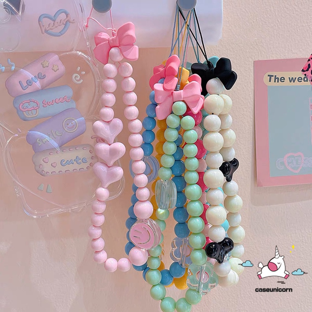 Ins Kartun Universal Tali Tangan Fashion Lucu Rantai Kelinci Beruang Smile Rantai Telepon Tali Strap Aksesoris Kotak-Kotak Gantungan Kunci Lanyard Beragam Rantai Manik-Manik Gelang