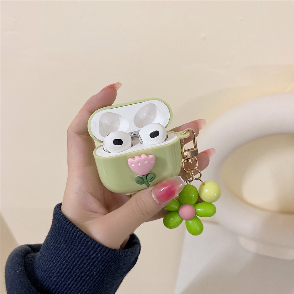 Kotak Earphone Bunga Hijau Cocok Untuk Apple Airpods1/2Kotak Earphone Bluetooth Cocok Untuk AirPods Pro