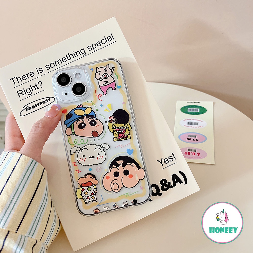 IPHONE Case Crayon Shin-chan Kartun Bening Kompatibel Untuk Iphone14 13 12 Pro Max Casing Iphone11 XR XS 7Plus 8Plus Clear Shockproof Back Cover