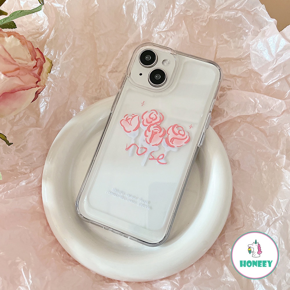 IPHONE Casing Ponsel Mawar Desain Garis Art Pink Kompatibel Untuk Iphone14 13 12 11 Pro Max XR Xs7 8 Plus Cover Silikon Lembut Transparan