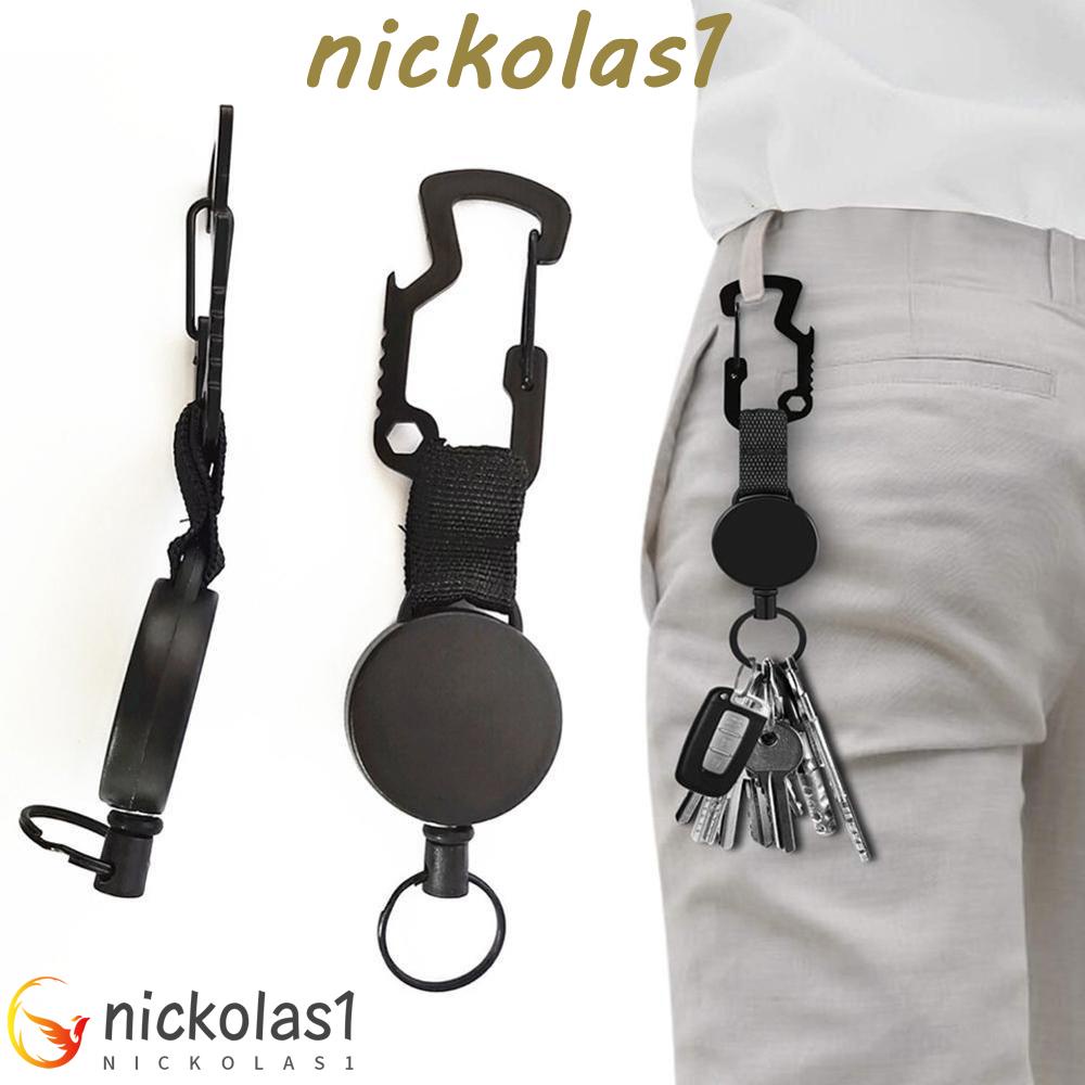 NICKOLAS1 Badge Reel Recoil Belt Logam Tarik Ditarik Perlengkapan Kantor Carabiner Gantungan Kunci Klip