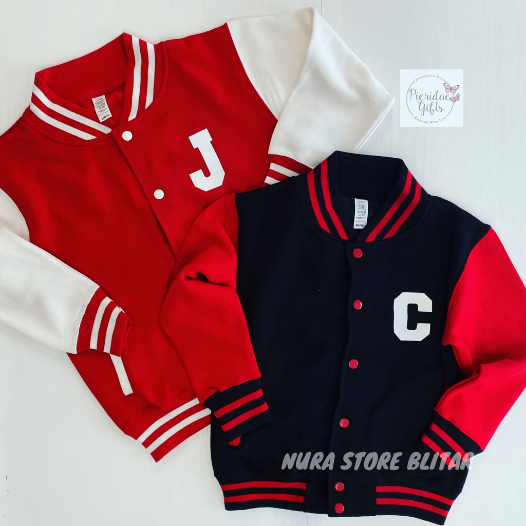 Jaket Varsity Baseball Anak Laki Laki Perempuan Bordir Free Inisial Nama Sablon Usia 1 2 3 4 5 6 7 8